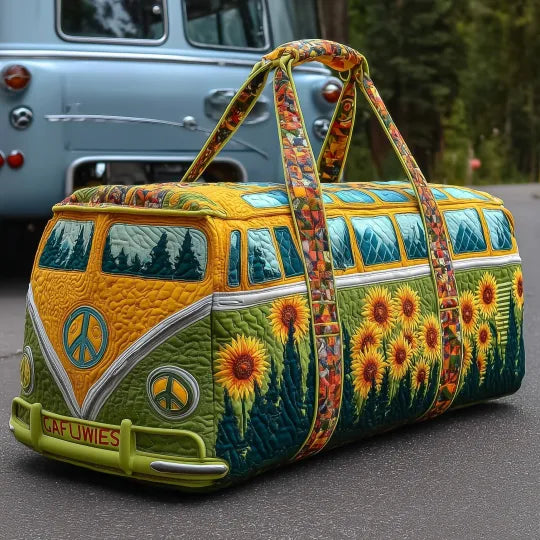 Sac de voyage matelassé – Hippie bus avec des tournesols