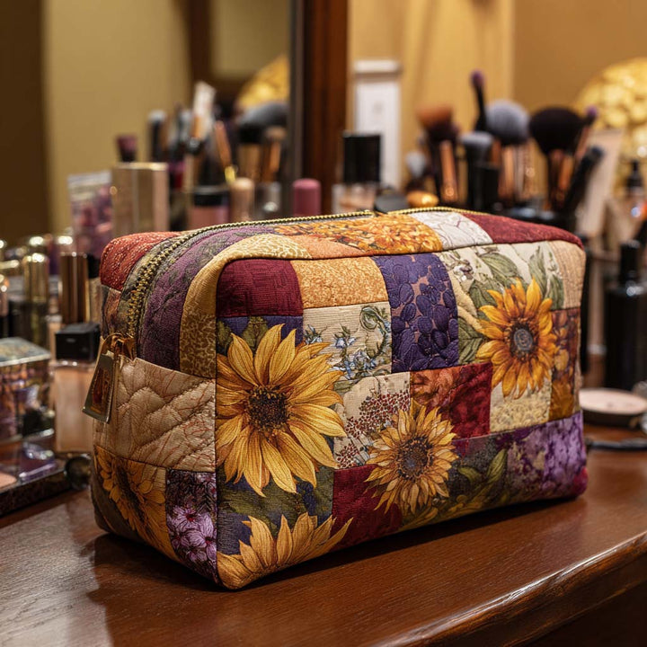 Trousse de maquillage matelassée avec fleur dorée NCU0NT10170