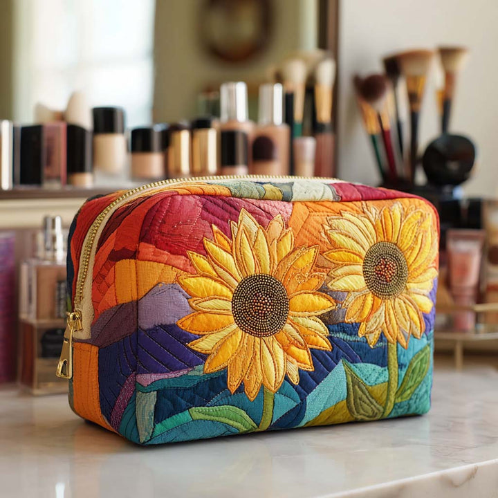 Trousse de maquillage matelassée avec fleur dorée NCU0NT10231