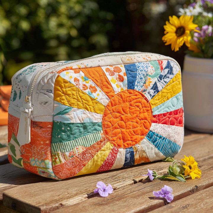 Trousse de maquillage matelassée avec motif en rayons dorés NCU0PT9286
