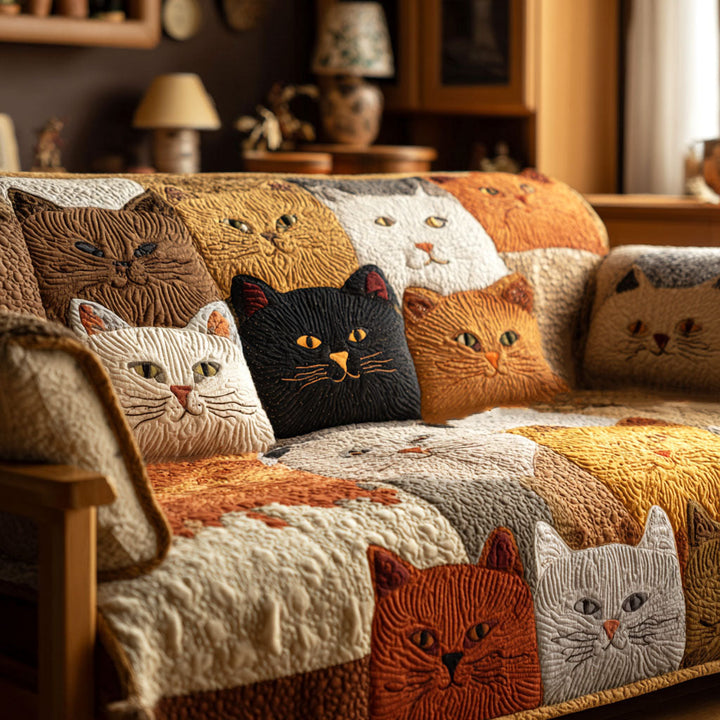 Housse de canapé matelassée – avec motif de chat doré NCU0TV808