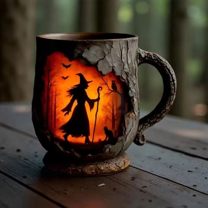 Tasse Halloween 3D Fait Main – avec Design de Sorcières et de Chats