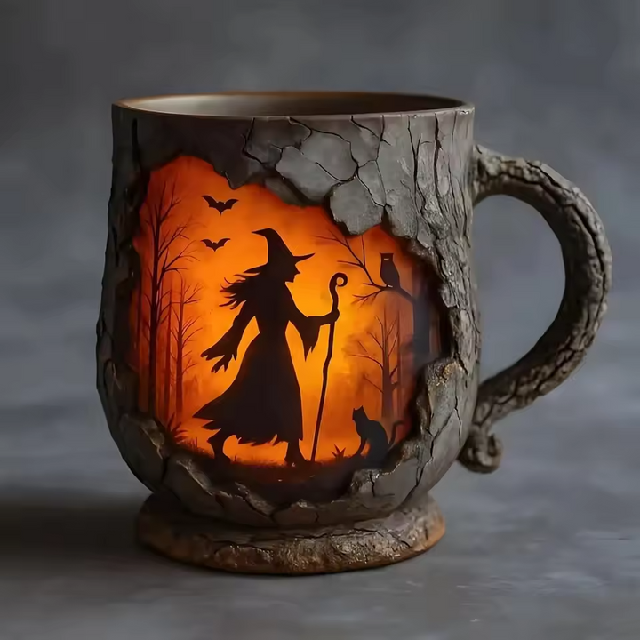 Tasse Halloween 3D Fait Main – avec Design de Sorcières et de Chats