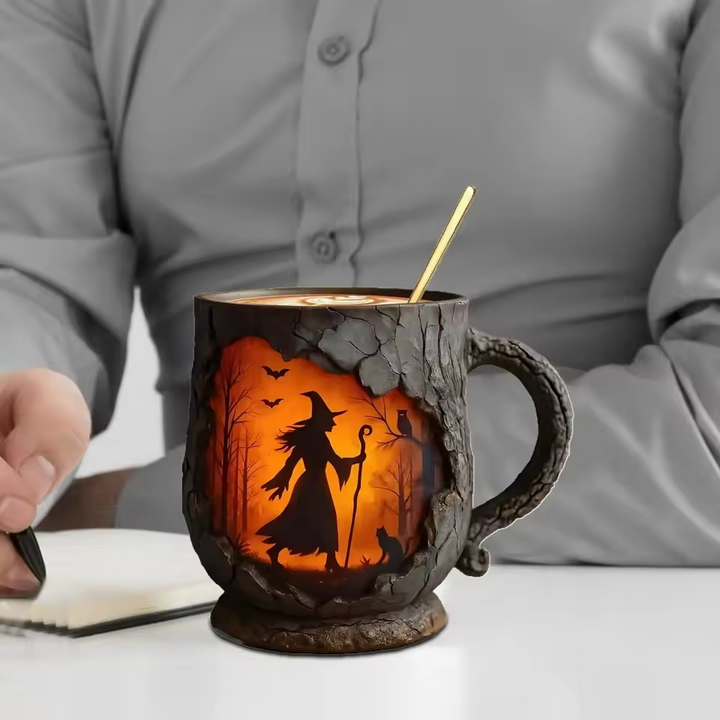Tasse Halloween 3D Fait Main – avec Design de Sorcières et de Chats