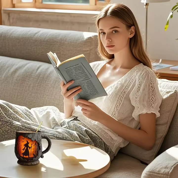 Tasse Halloween 3D Fait Main – avec Design de Sorcières et de Chats