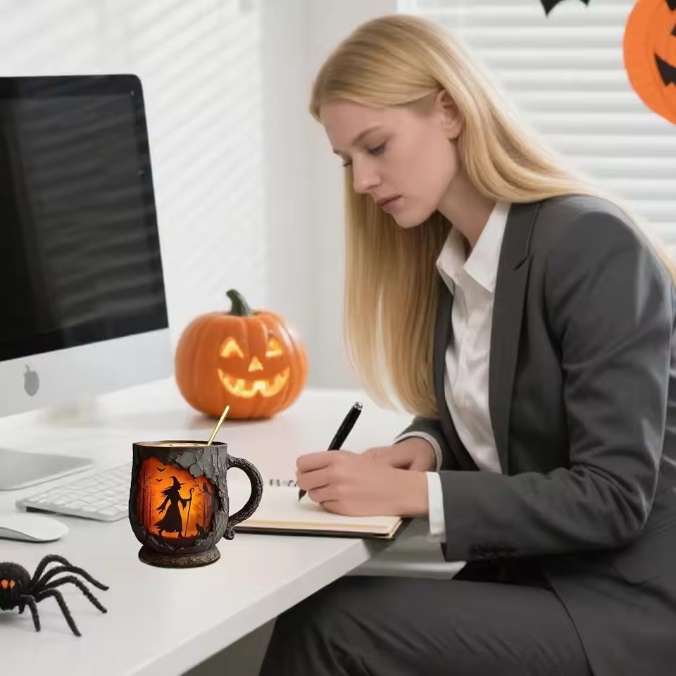 Tasse Halloween 3D Fait Main – avec Design de Sorcières et de Chats