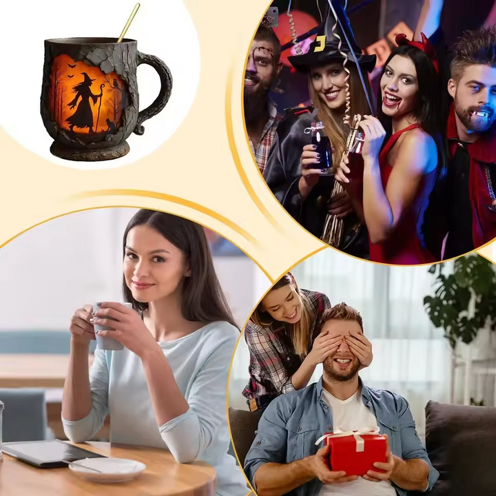 Tasse Halloween 3D Fait Main – avec Design de Sorcières et de Chats
