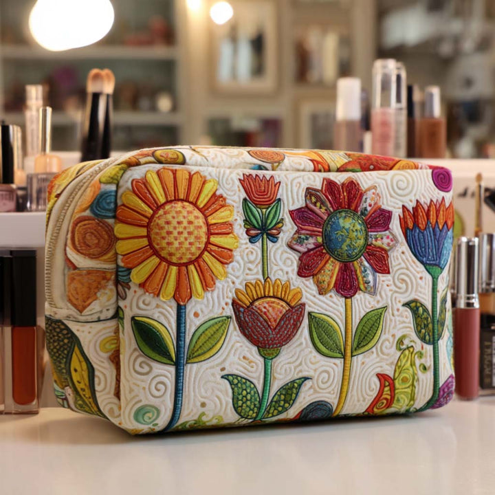 Trousse de maquillage matelassée avec une fleur joyeuse NCU0NT10232
