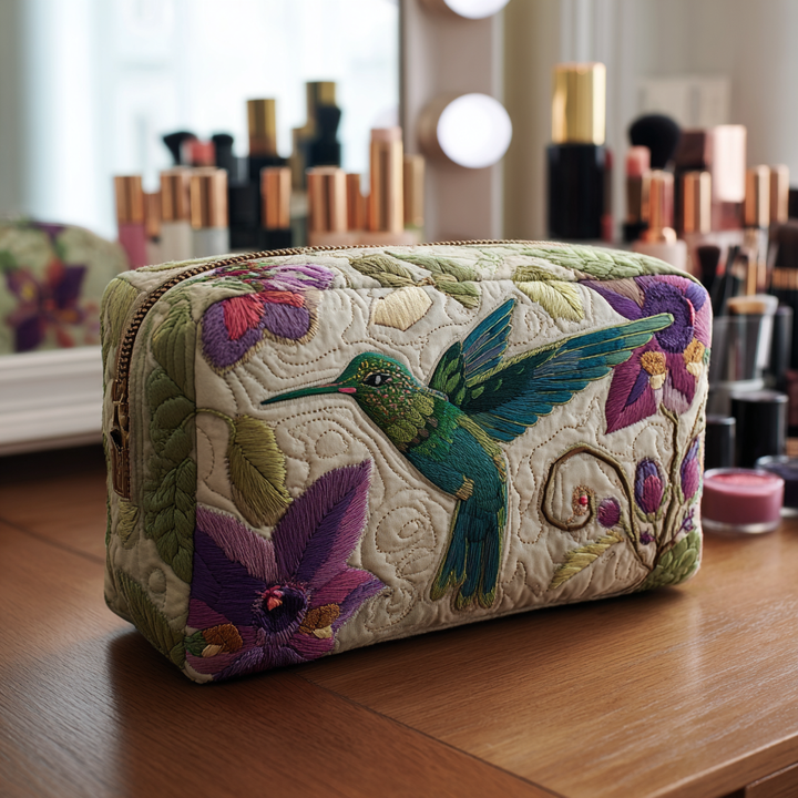 Trousse de maquillage matelassée avec jardin de colibris NCU0DK10212
