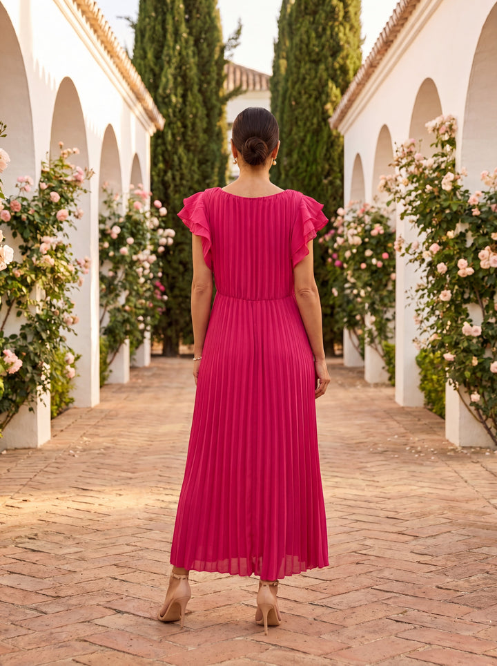 Seraphina | Élégant Maxi Robe Plissée avec Taille Nouée