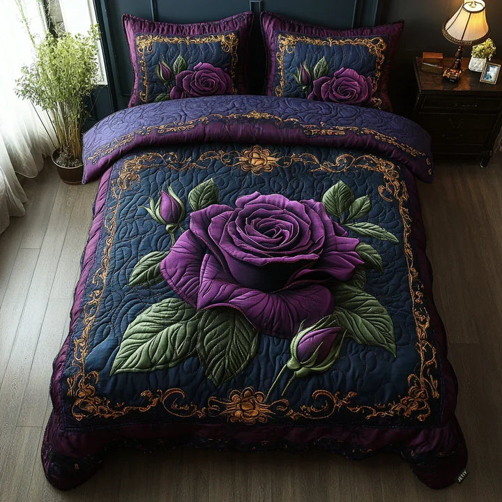 Ensemble de literie matelassé 3 pièces – Rose Lilas