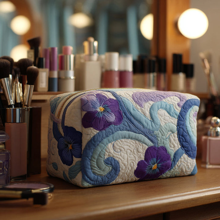 Trousse de maquillage matelassée en violet nuit NCU0PT9195