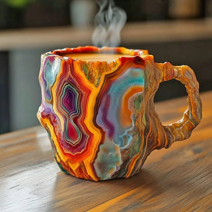 Tasses à café avec des cristaux minéraux intégrés