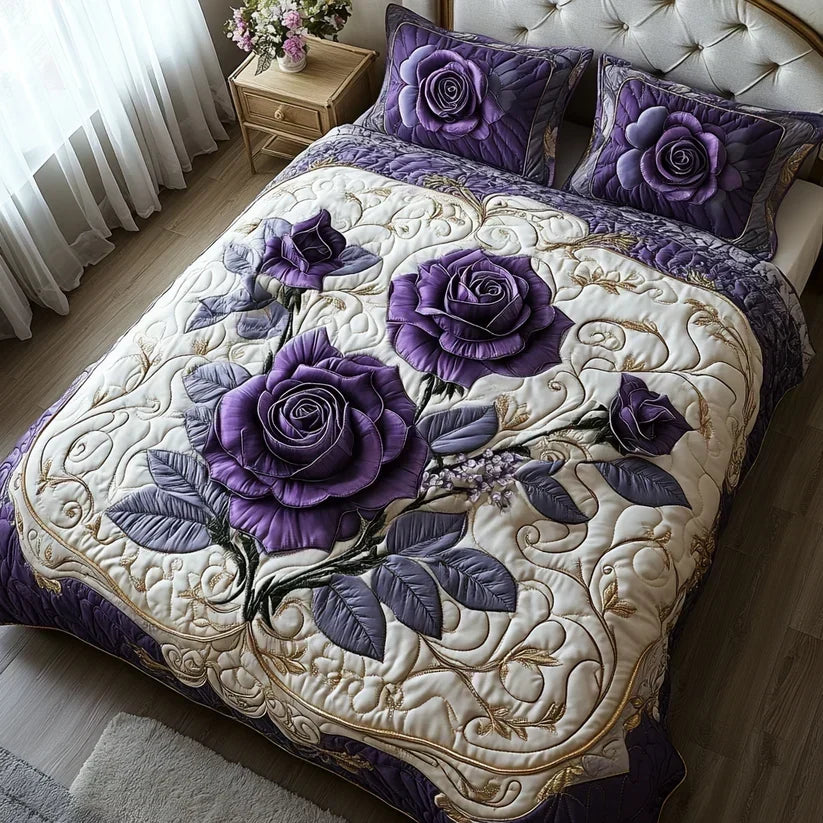 Ensemble de literie matelassé 3 pièces – Rose Lilas