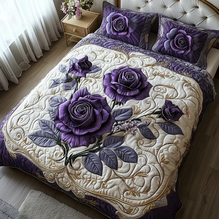 Ensemble de literie matelassé 3 pièces – Rose Lilas