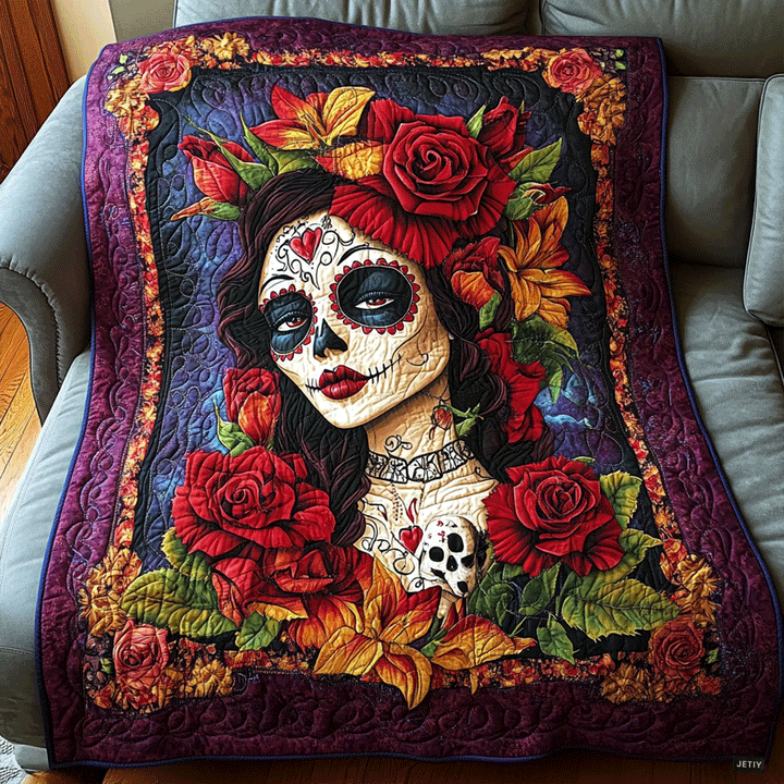 Couverture Matelassée – Crâne Floral Mystique NCU0TL1909