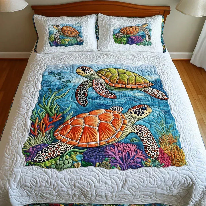 Ensemble de literie matelassé 3 pièces – Tortues de mer