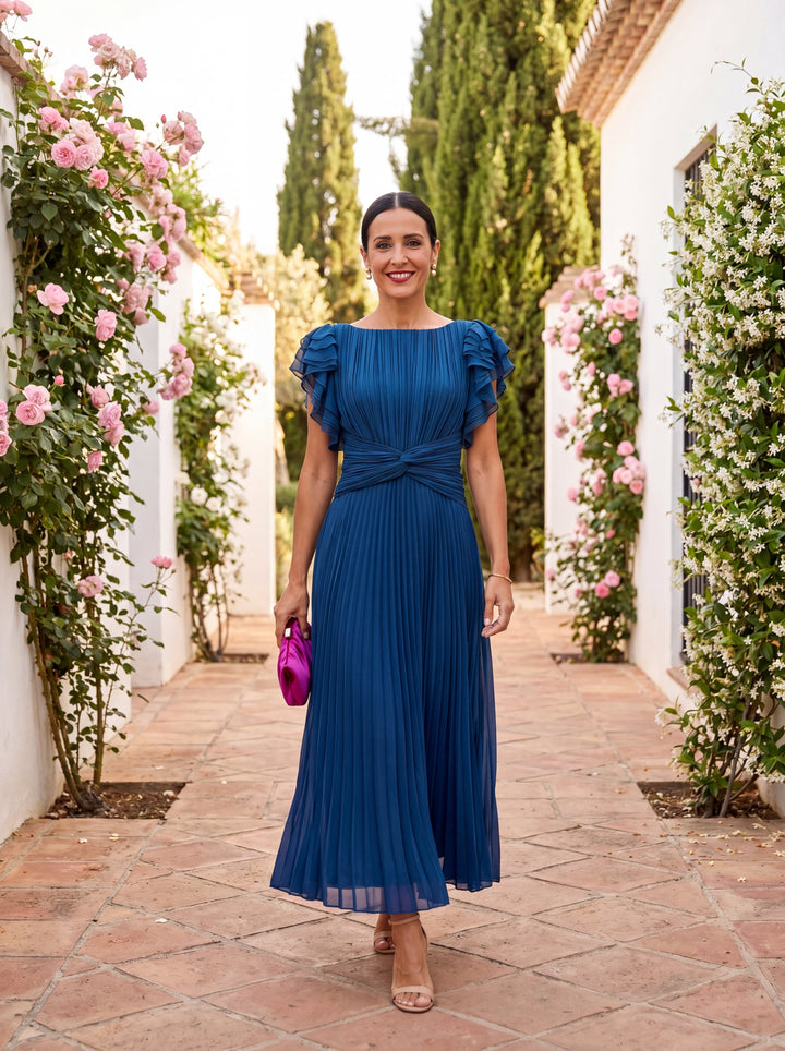 Seraphina | Élégant Maxi Robe Plissée avec Taille Nouée