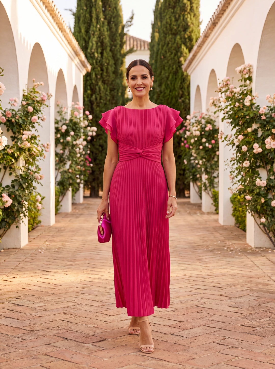 Seraphina | Élégant Maxi Robe Plissée avec Taille Nouée