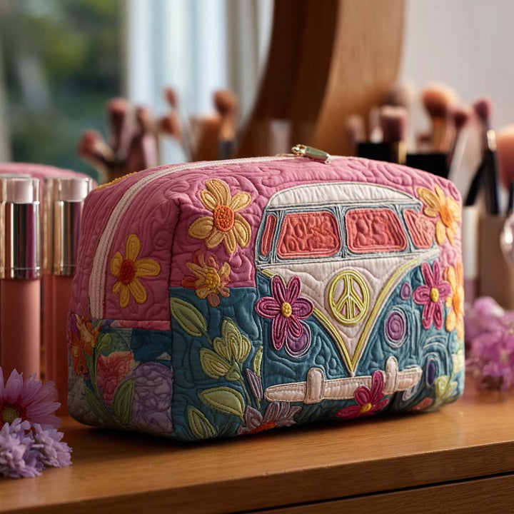 Trousse de maquillage matelassée avec motif floral rétro NCU0PT9433