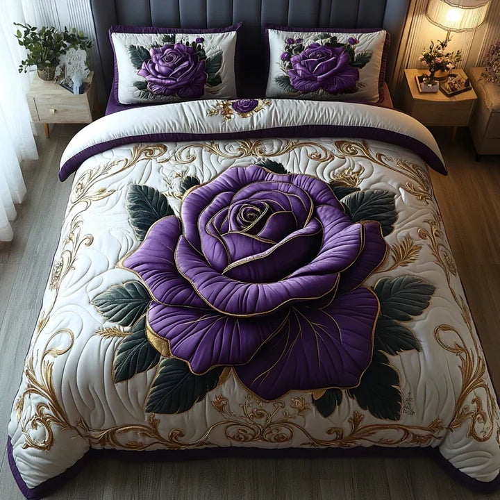 Ensemble de literie matelassé 3 pièces – Rose Lilas