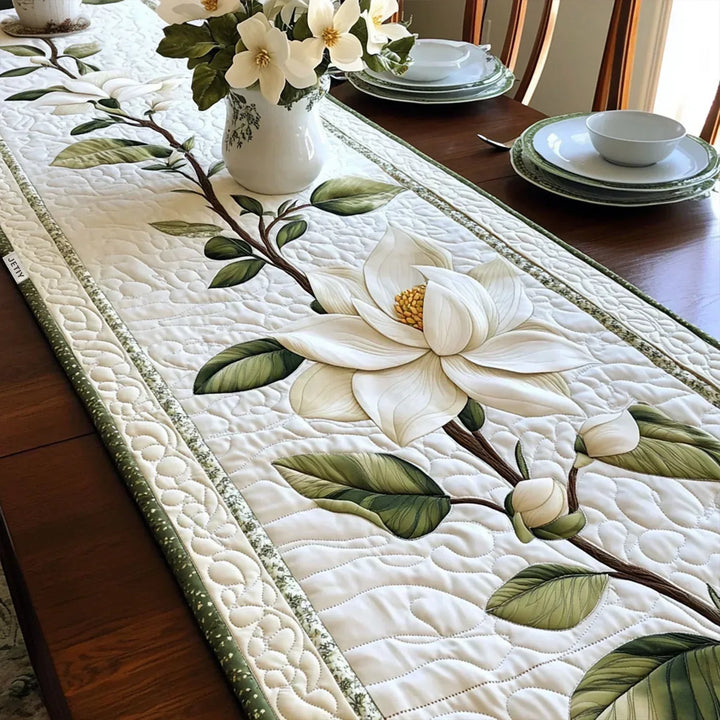 Chemin de table patché - Fleur de magnolia rustique