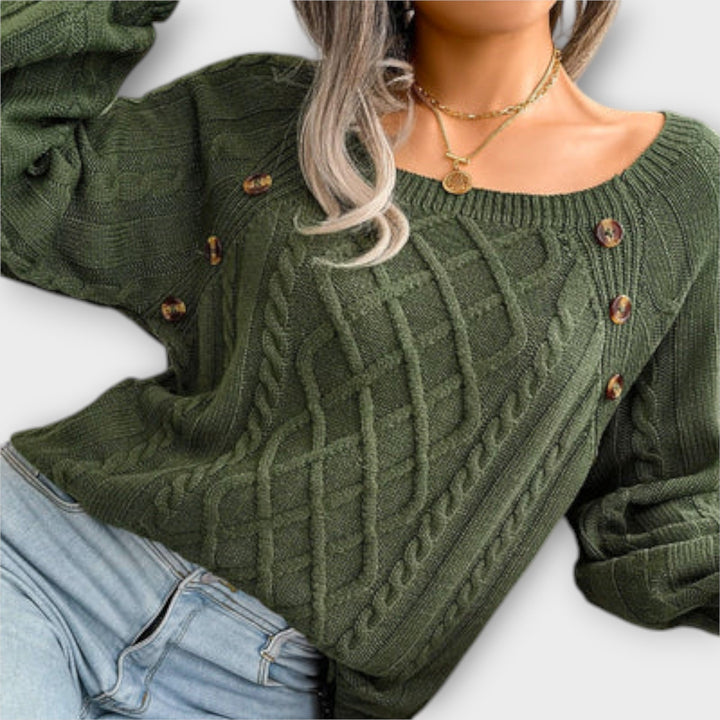 Malia - Pull gris foncé avec boutons et motif en torsade