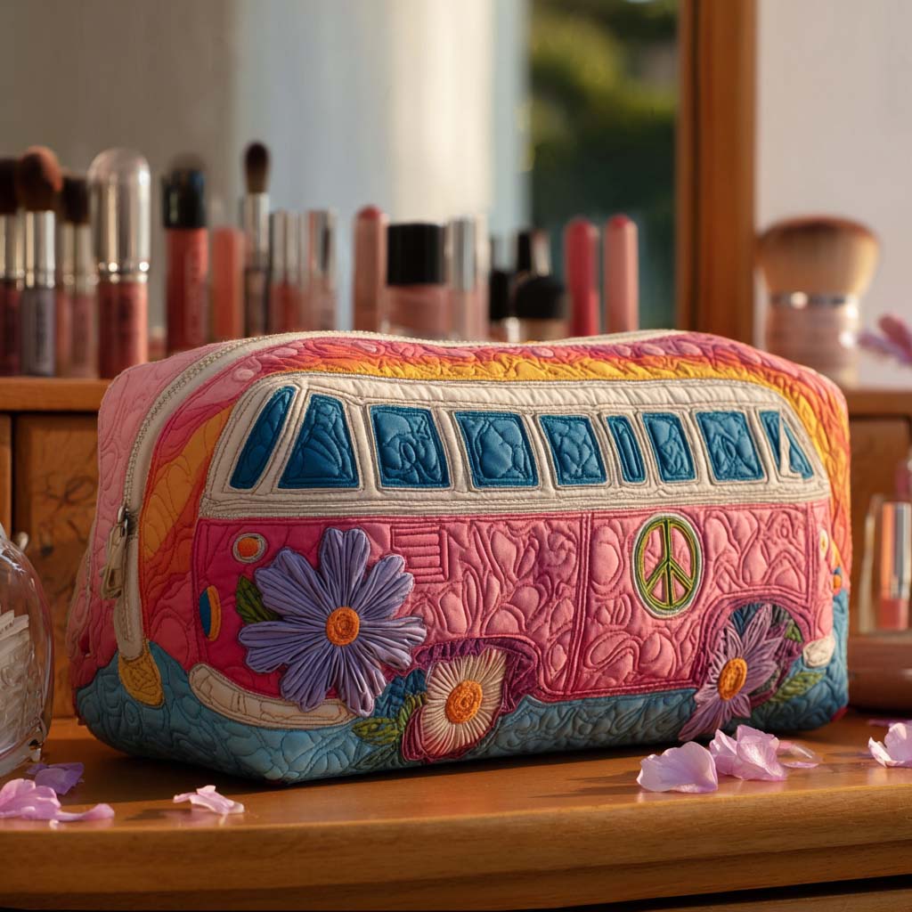 Trousse de maquillage matelassée avec motif de voyage paisible NCU0PT9435