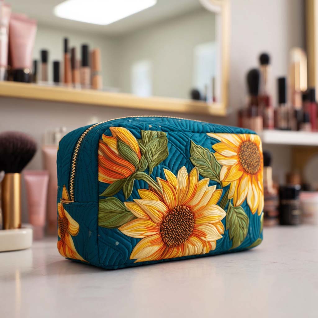 Trousse de maquillage matelassée avec une fleur joyeuse NCU0NT10237