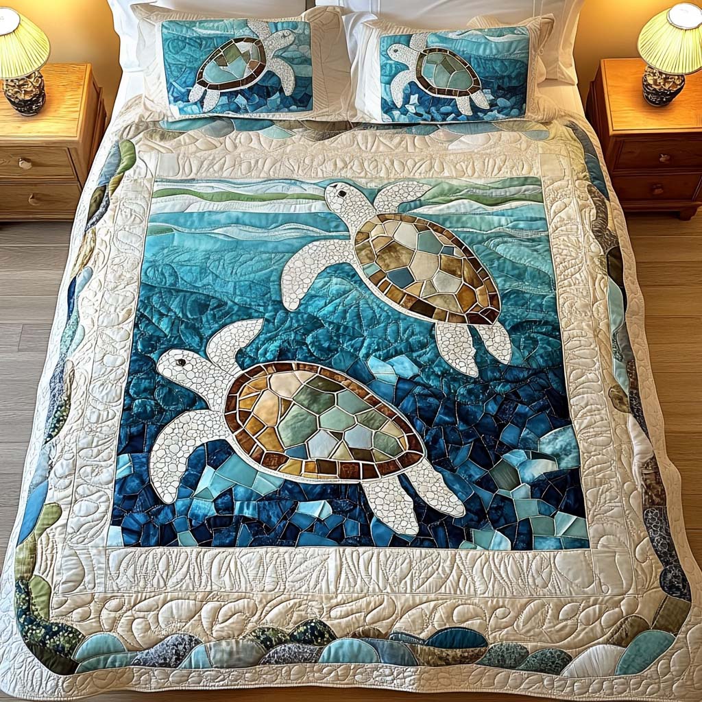 Ensemble de literie matelassé 3 pièces – Tortues de mer