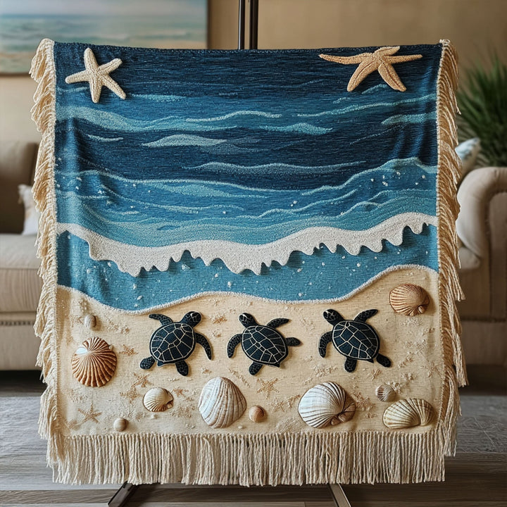 Couverture tissée – Couvertures vagues et coquillages NCU0PT4955