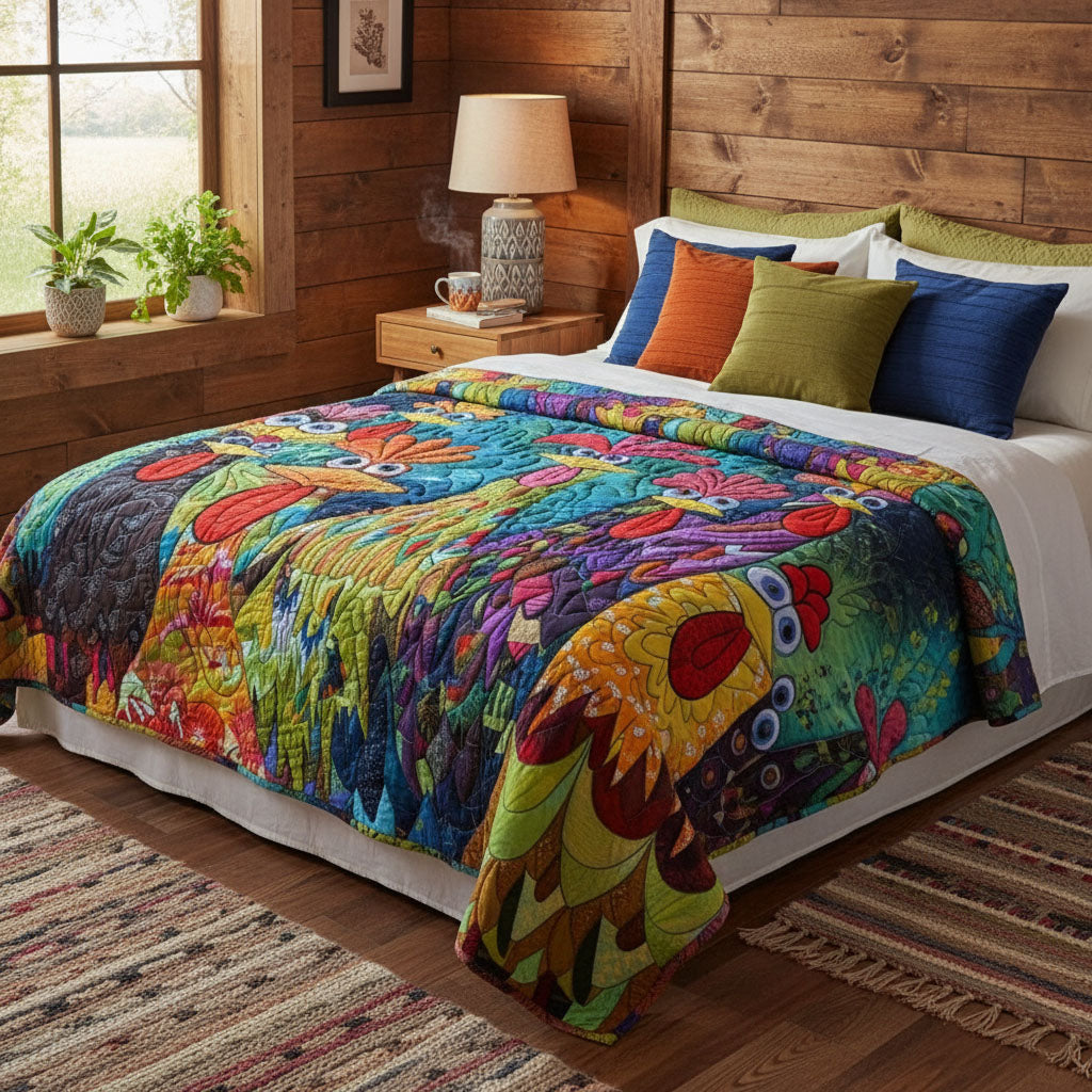 Couverture matelassée – avec des poules fantaisie NCU0PT040