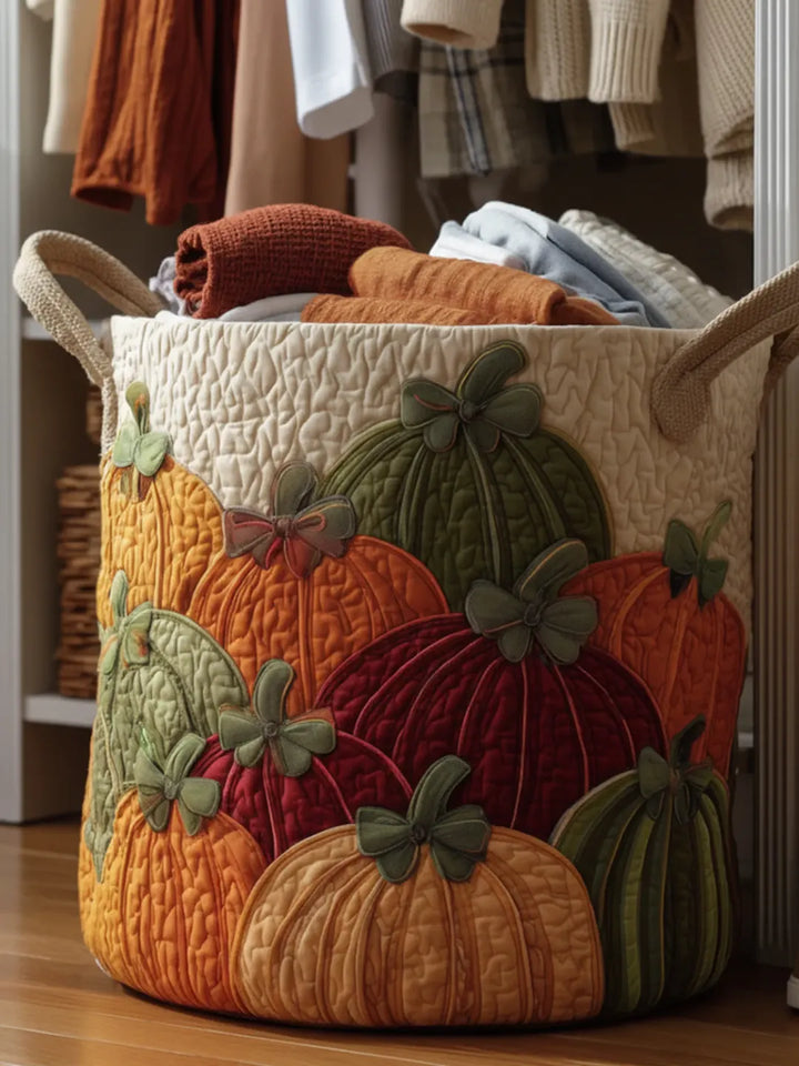 Panier à linge matelassé – Champ de citrouilles automnal pour Thanksgiving