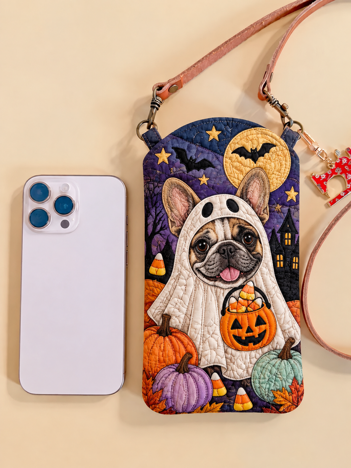 Sacoche pour téléphone portable étroite matelassée – Carlin en costume de fantôme pour Halloween