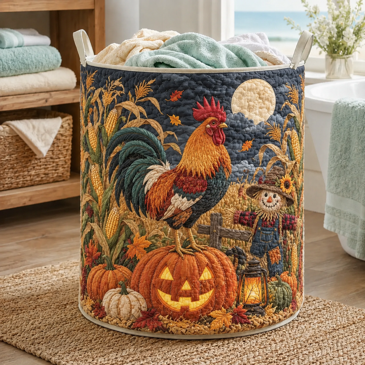 Panier à linge matelassé – Coq et récolte de citrouilles