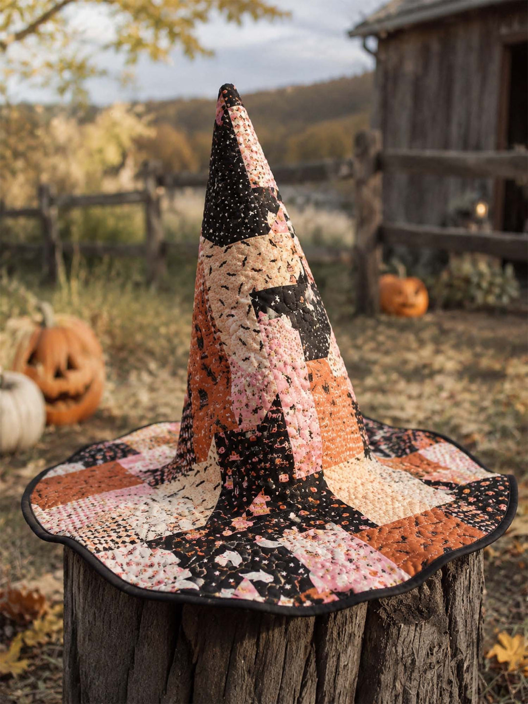 Chapeau de sorcière matelassé fait main – Patchwork d'Halloween mignon