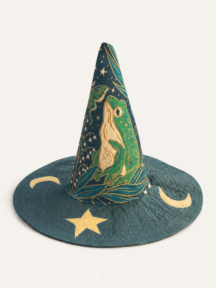 Chapeau de sorcière matelassé fait main – Grenouille sous les étoiles