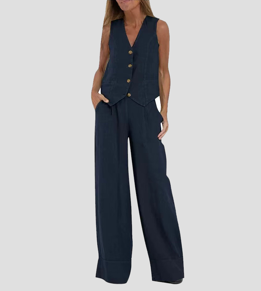 Aira - Ensemble Gilet Boutonné & Pantalon Large