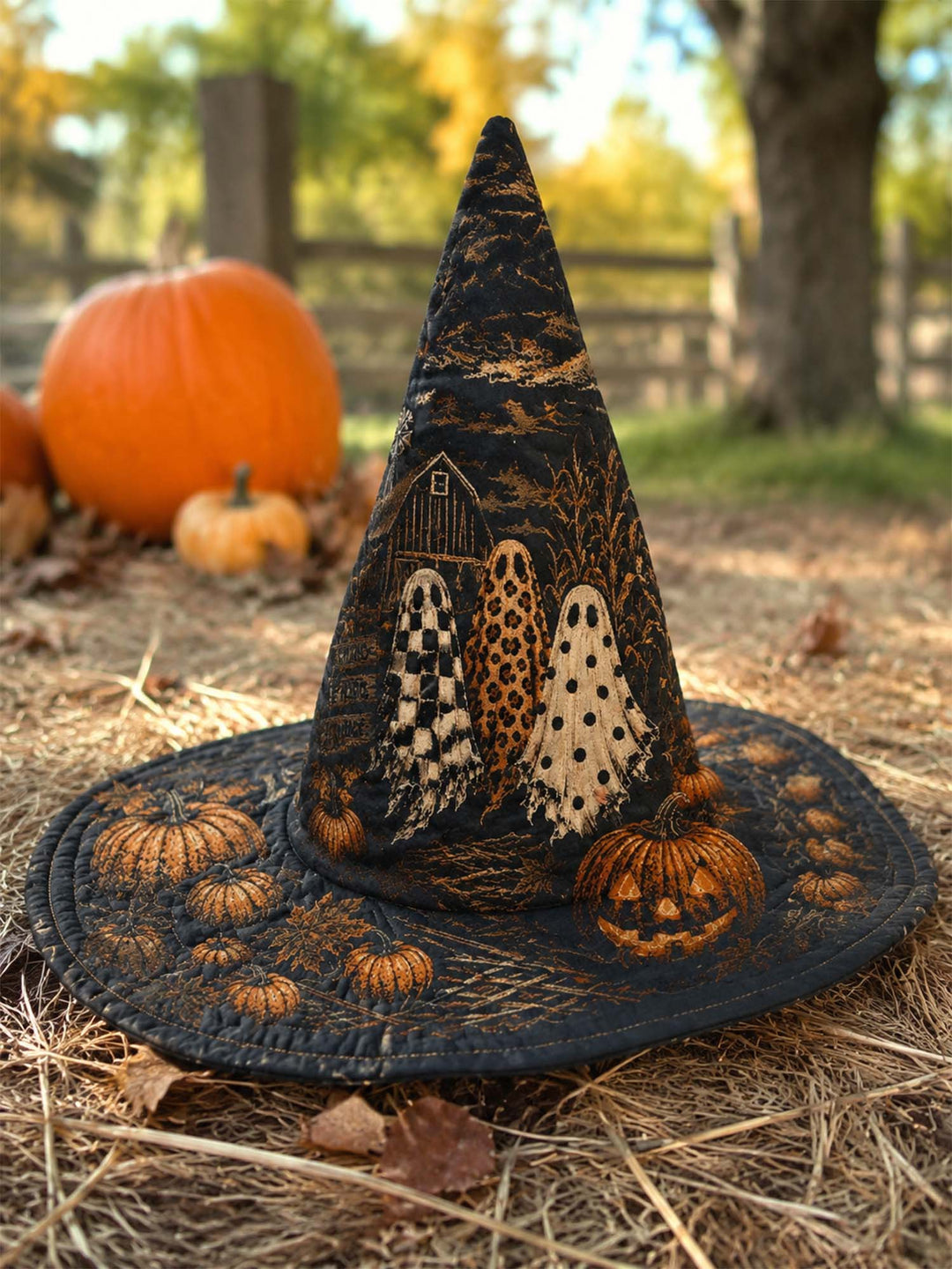 Chapeau de sorcière matelassé fait main – Citrouilles effrayantes pour Halloween