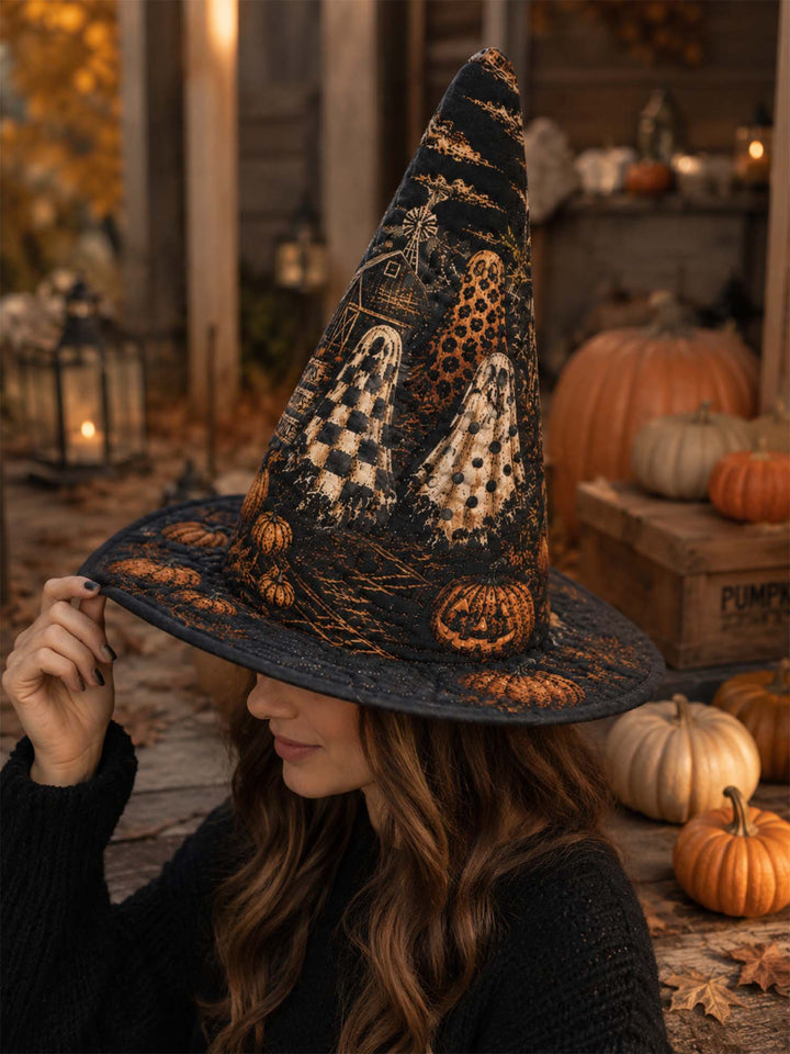 Chapeau de sorcière matelassé fait main – Citrouilles effrayantes pour Halloween