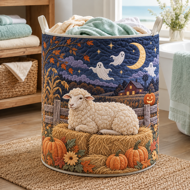 Panier à linge matelassé – Mouton en costume de fantôme pour la nuit de Halloween