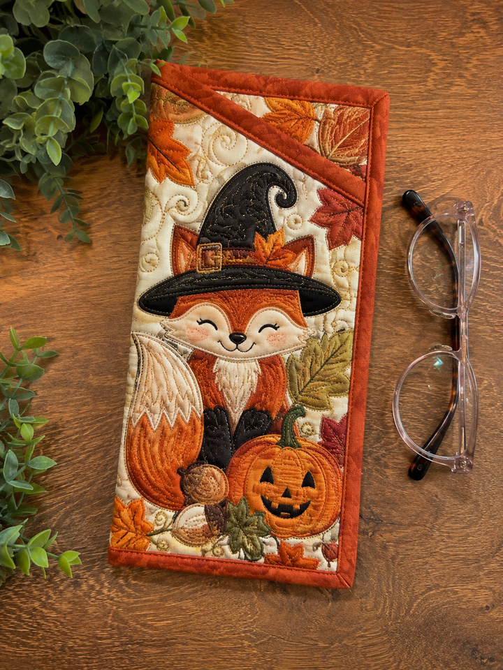 Étui à lunettes matelassé – Renard sorcière et citrouilles d'Halloween