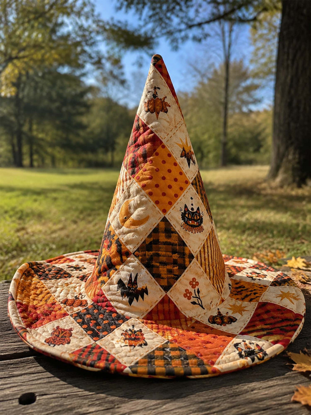 Chapeau de sorcière matelassé fait main – Patchwork Halloween nostalgique