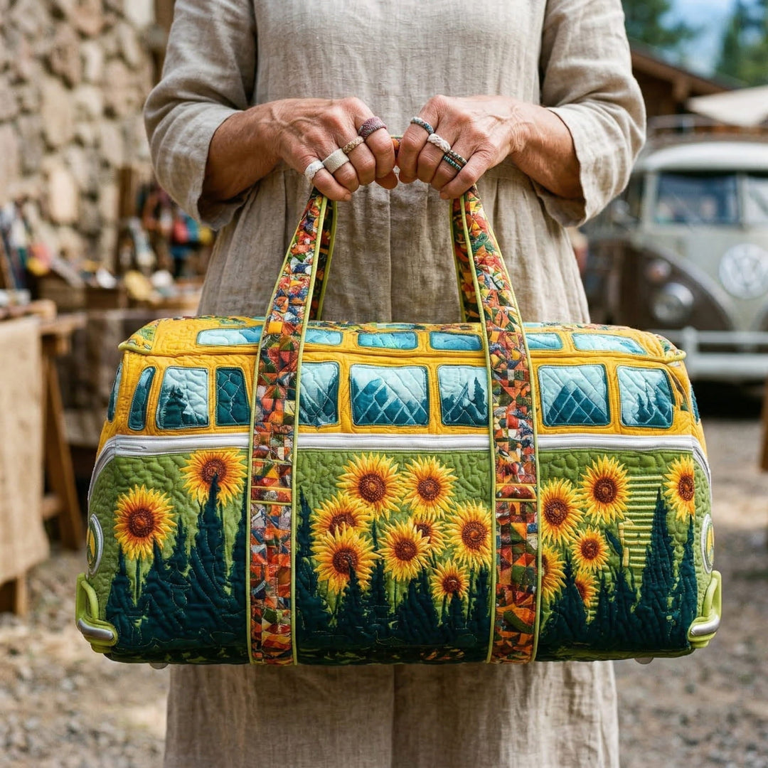 Sac de voyage matelassé – Hippie bus avec des tournesols