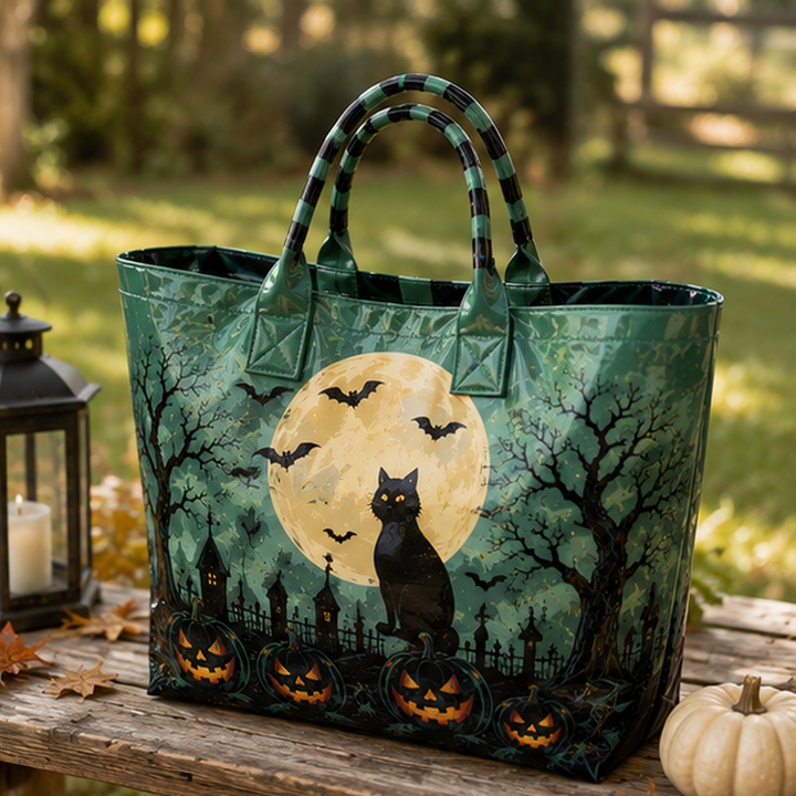 Sac en PVC – Chat noir d'Halloween en nuances de vert