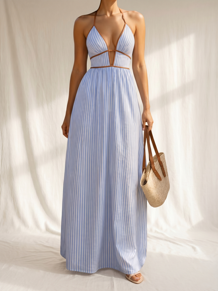 Laurina | Robe Longue à Rayures avec Décolleté Cut-out