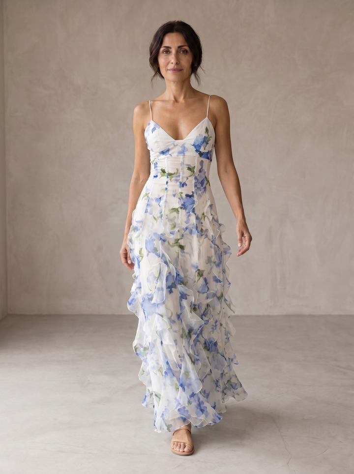 Uri | Robe Midi Fleurie avec Volants