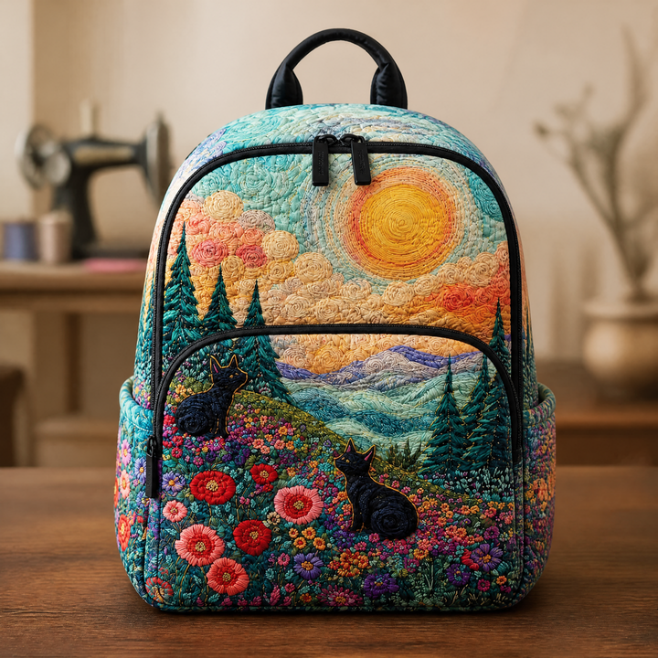 Sac à dos matelassé avec fleurs et montagnes