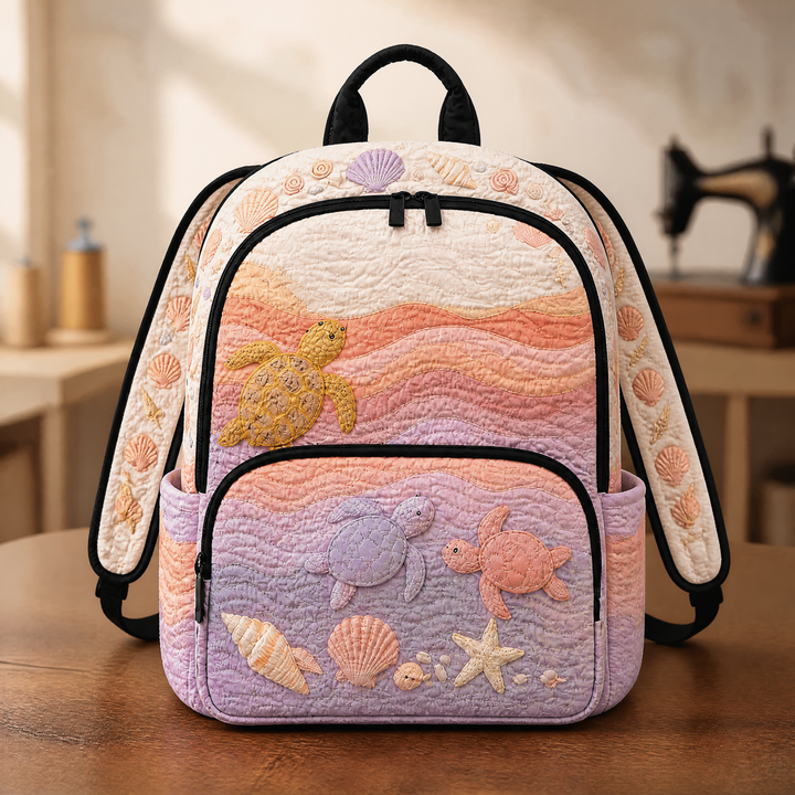 Sac à dos matelassé avec tortue de mer