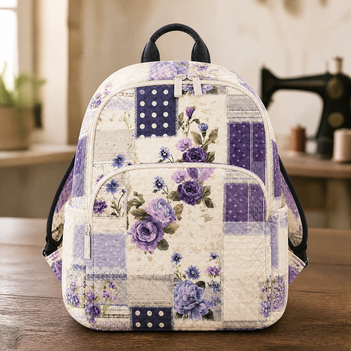 Sac à dos patchwork fleuri violet